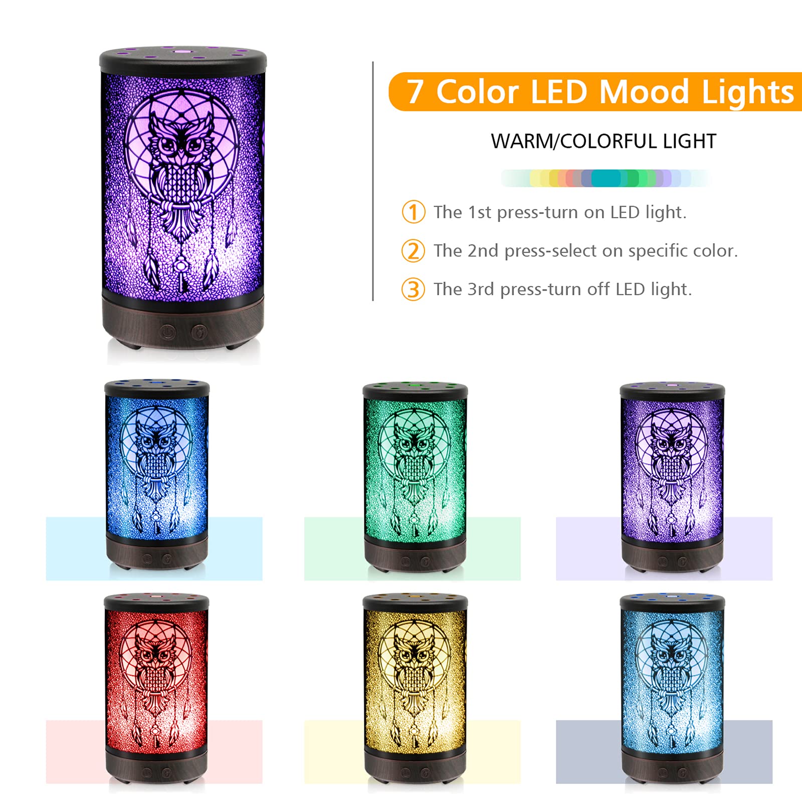 DAROMA Owl Diffuser mist outlet emits a gentle aroma in a room.
