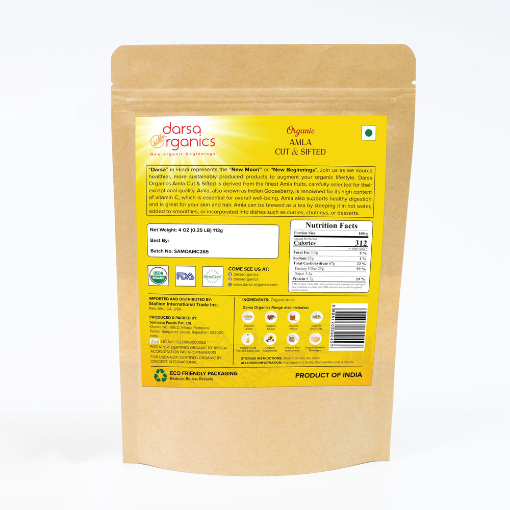 Darsa Organics amla in resealable pouch preserves freshness for pantry.