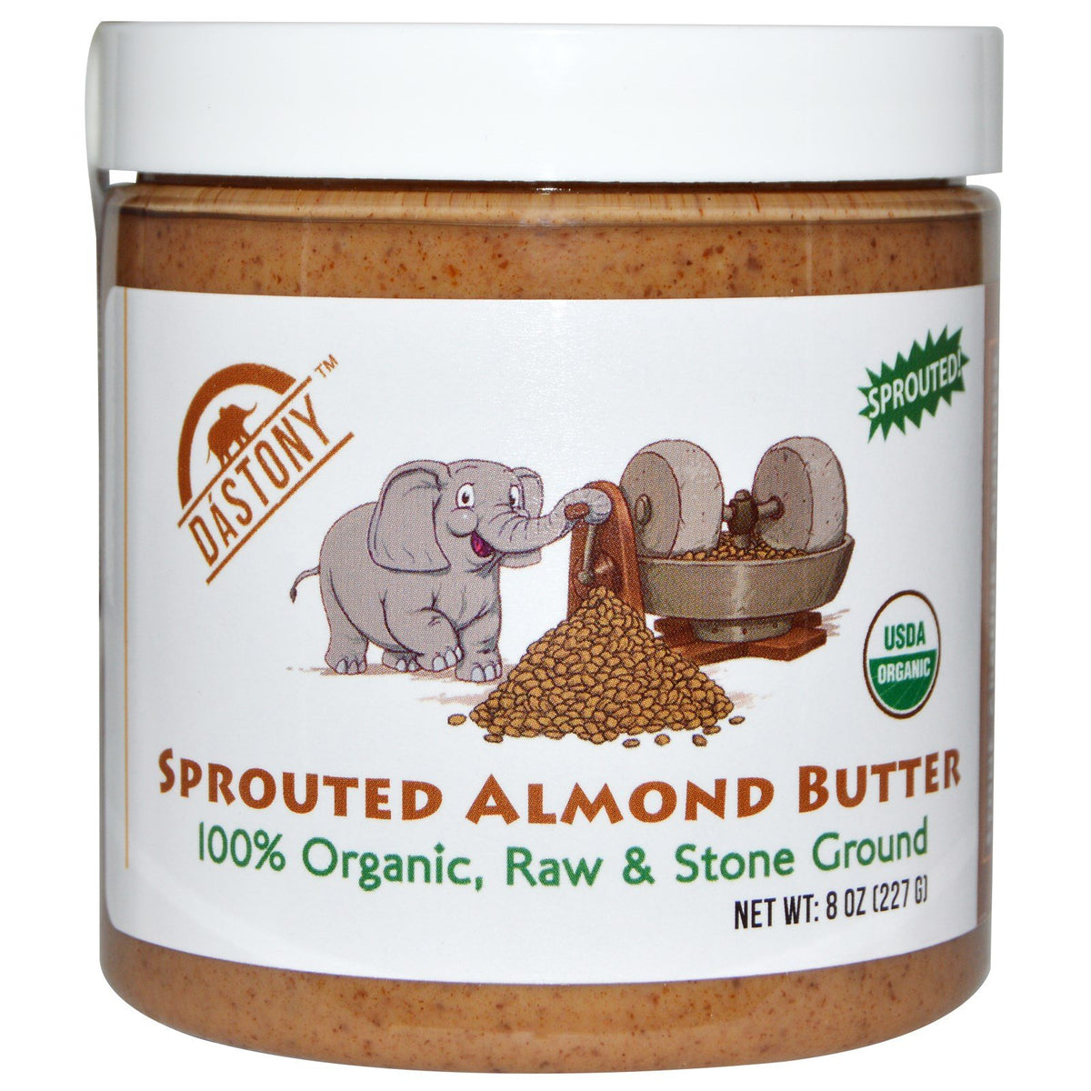 Dastony Sprouted Almond Butter jar for quick, creamy snacking.