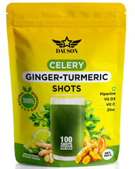 DAUSON Celery Ginger Turmeric Shot bottle, ready to mix for daily hydration and digestion.