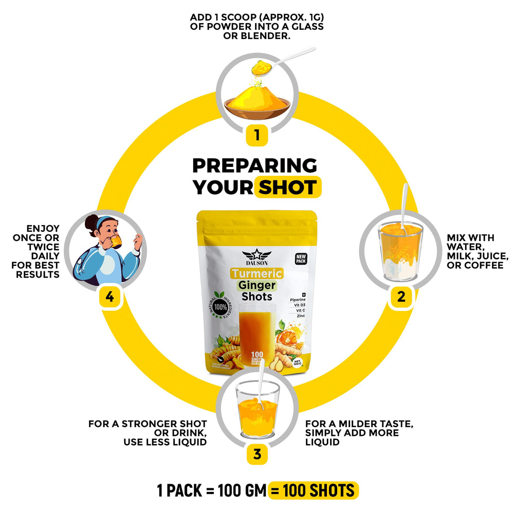 DAUSON scoop blending turmeric powder into water for easy daily use.