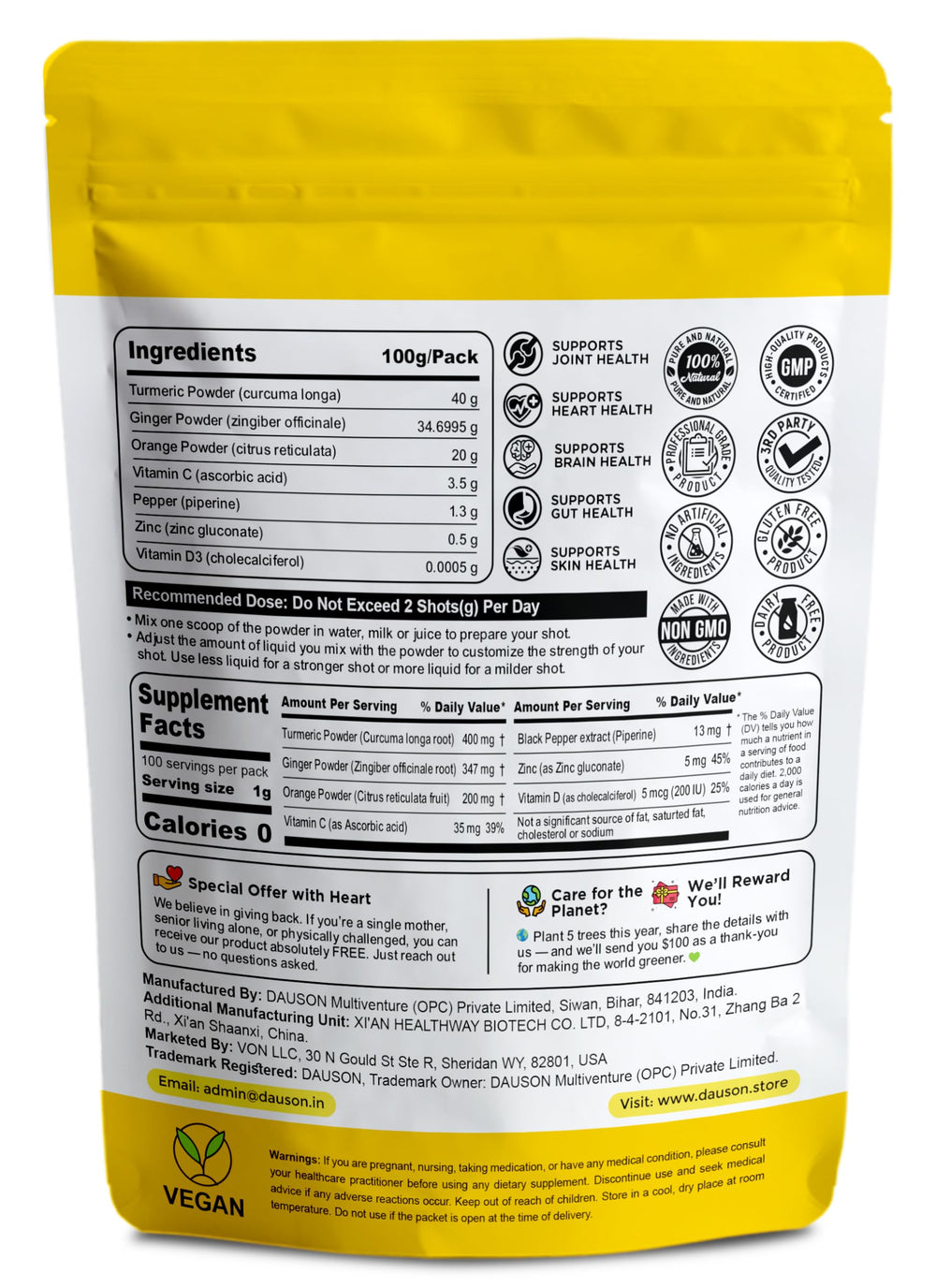 DAUSON vitamin C, zinc, and D3 blend for everyday vitality.