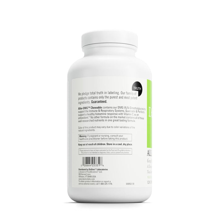 DAVINCI Aller-DMG orange cream flavor label signals tasty daily immune and histamine support