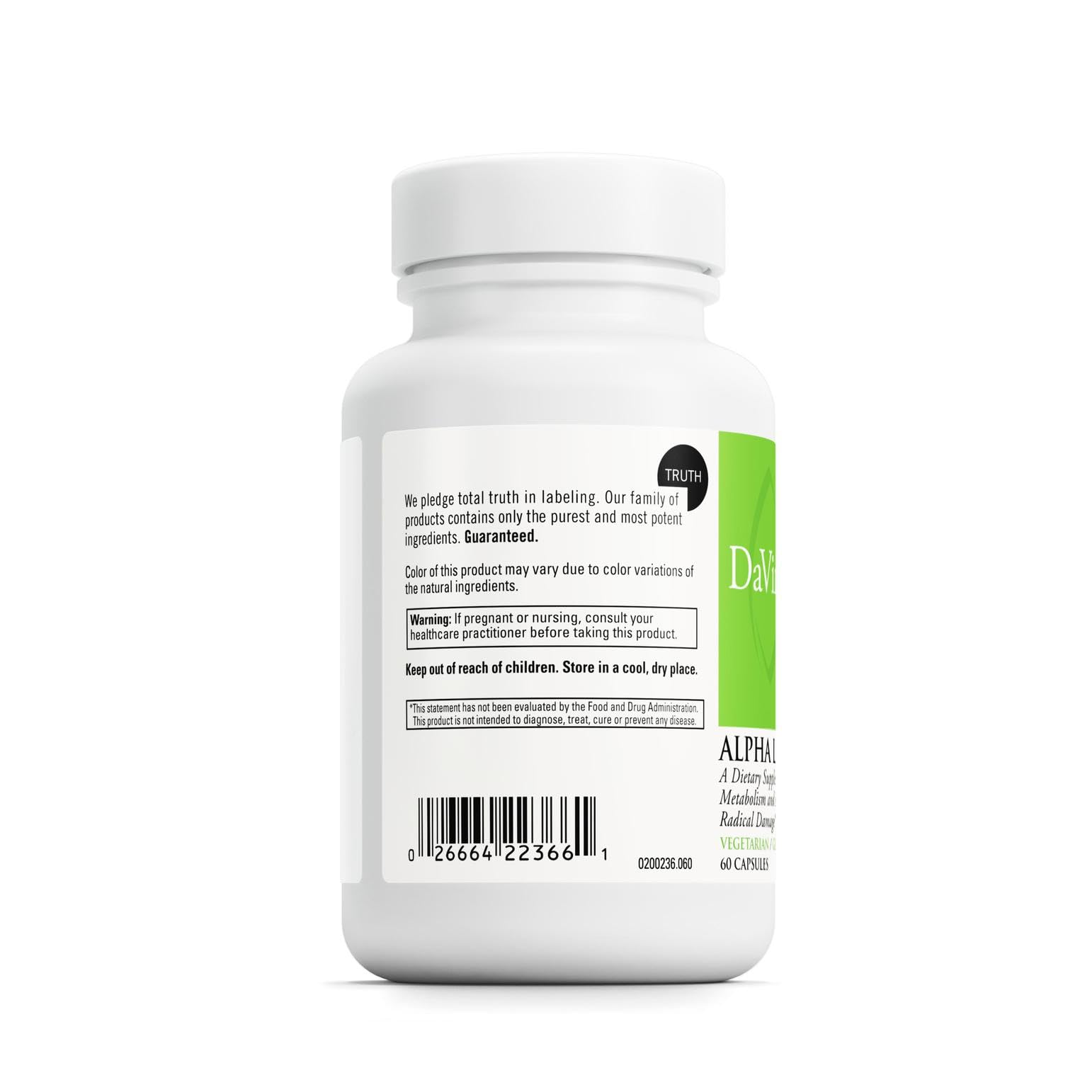 DAVINCI Alpha Lipoic Acid 300 label closeup highlighting 300 mg potency