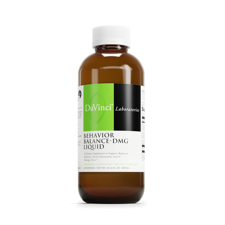 Davinci Behavior Balance DMG Liquid bottle showcases design and stress support messaging.