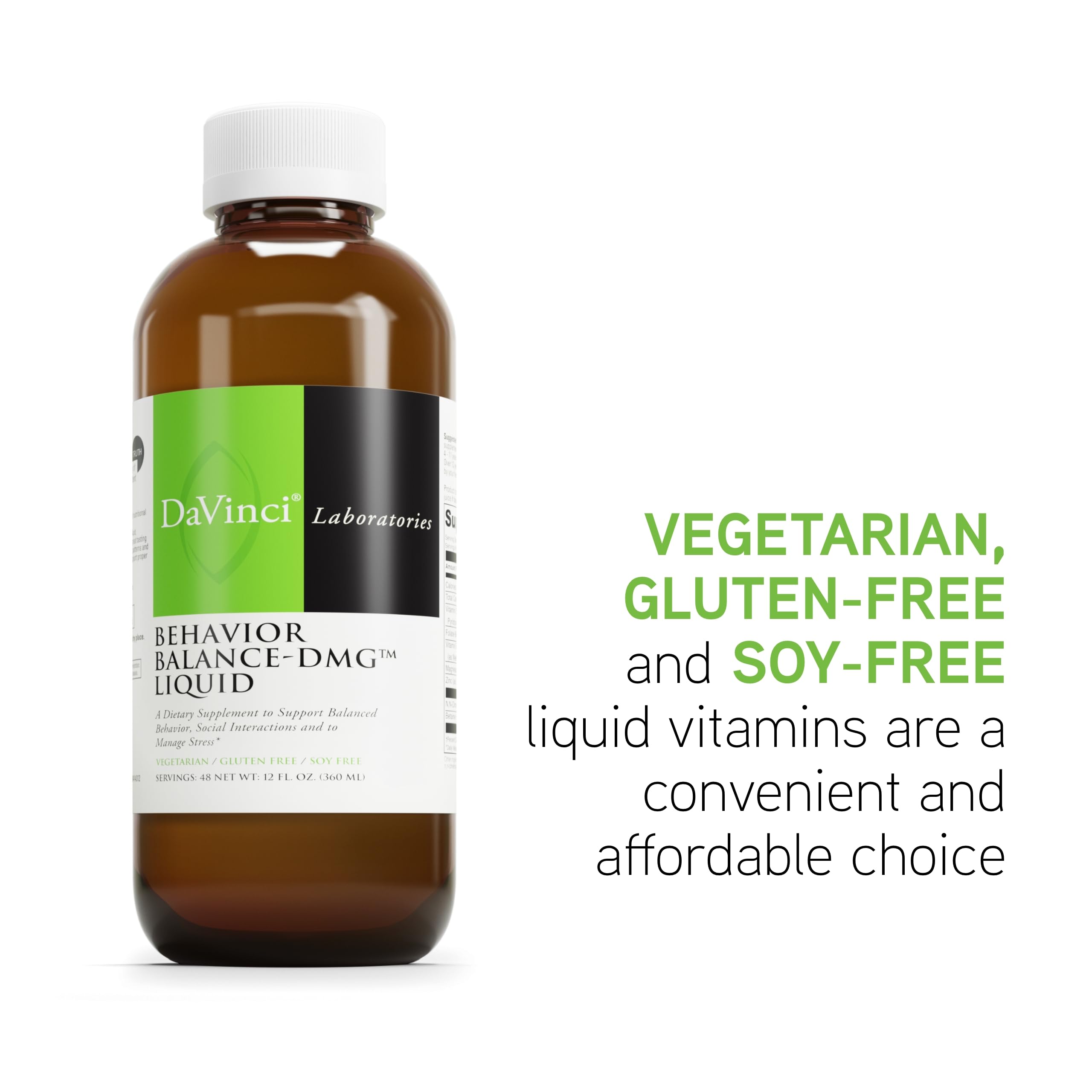 Davinci Behavior Balance DMG Liquid ingredients list features DMG and minerals.