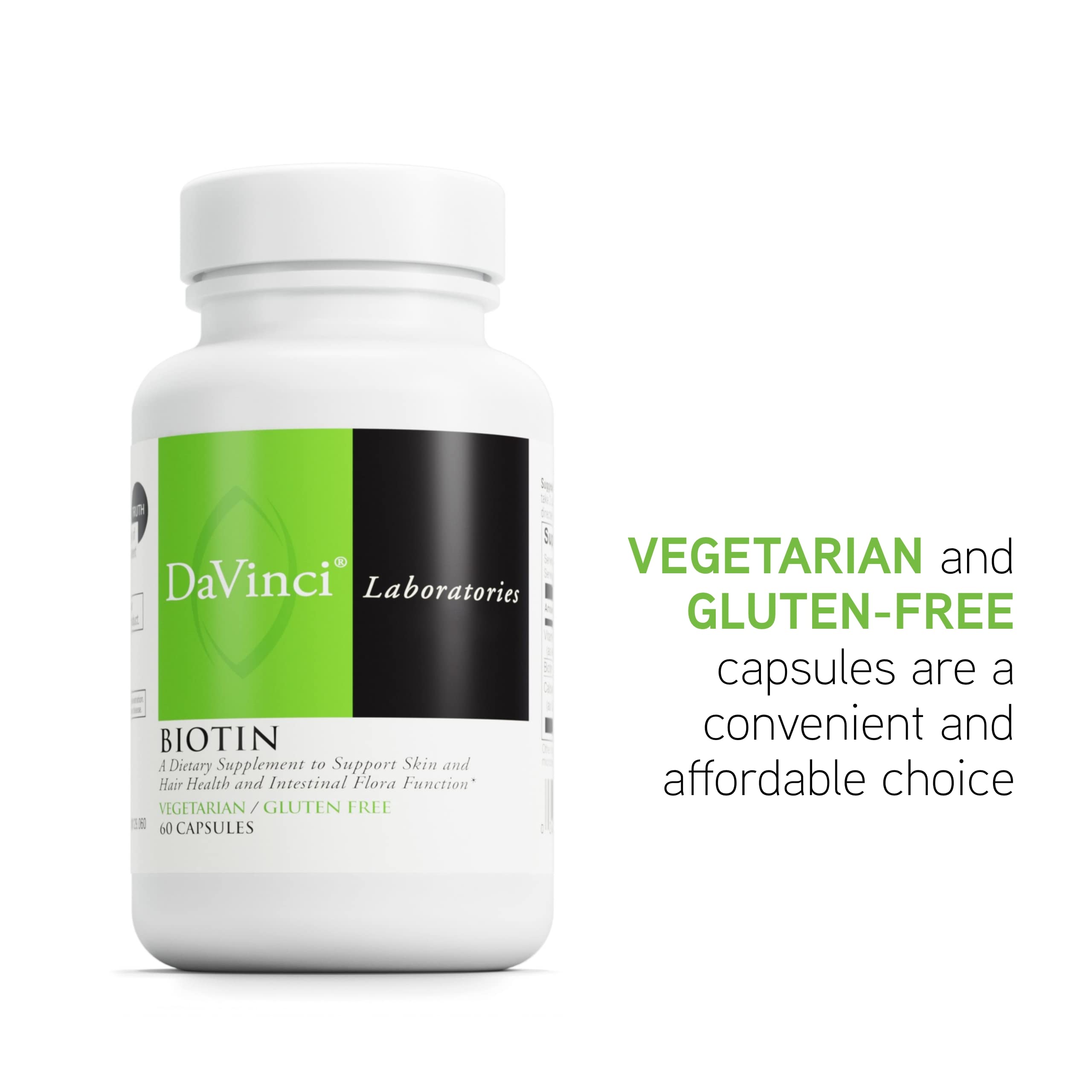 Davinci Biotin bottle pour demonstrates convenient daily dosage.