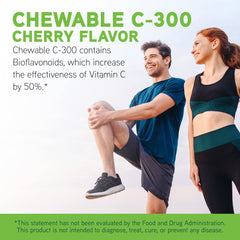 DaVinci Labs Chewable C-300 vitamin C tablets emphasize bioflavonoids aiding absorption.