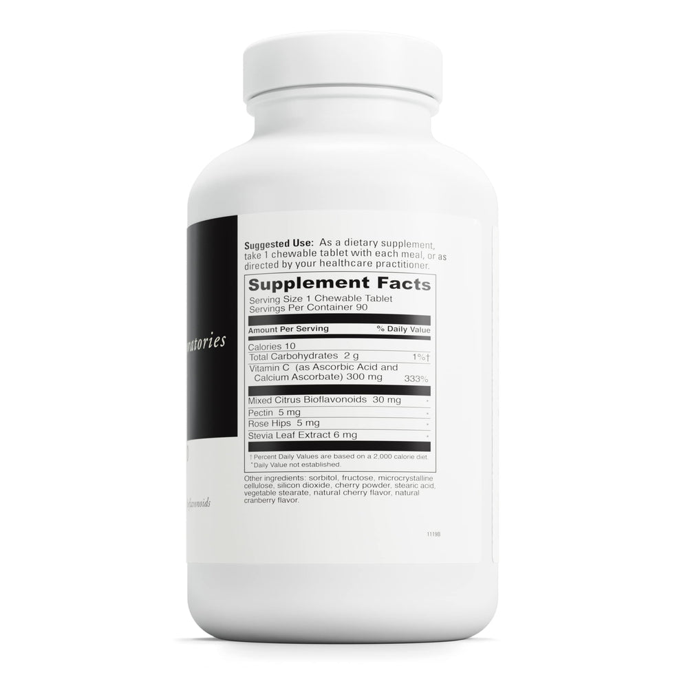 DaVinci Labs Chewable C-300 cherry bottle highlights a gluten-free vitamin C for sensitive diets.