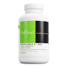 DaVinci Labs Chewable C-300 cherry tablets for immune support and a tasty daily boost.