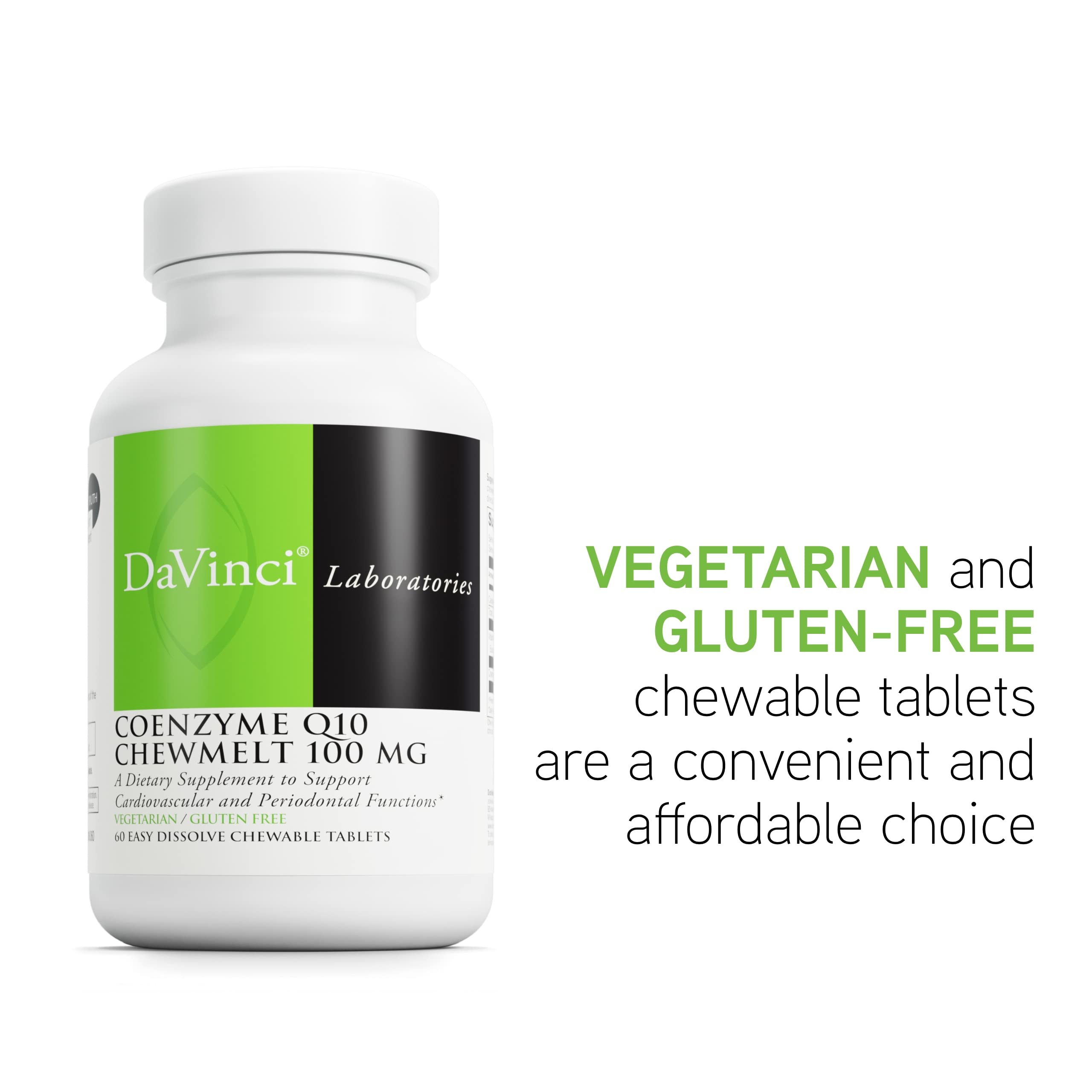 DaVinci CoQ10 label emphasizes heart and liver support benefits.