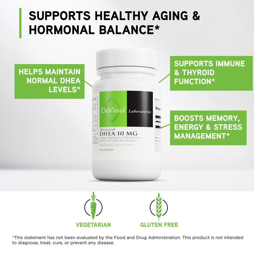 DaVinci DHEA label front highlighting vegetarian capsules and quality