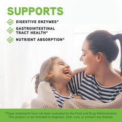 DAVINCI Digenzyme bottle beside a meal illustrating protein digestion support