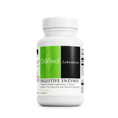 DAVINCI Digestive Enzymes bottle label highlights gluten-free formula for sensitive meals.