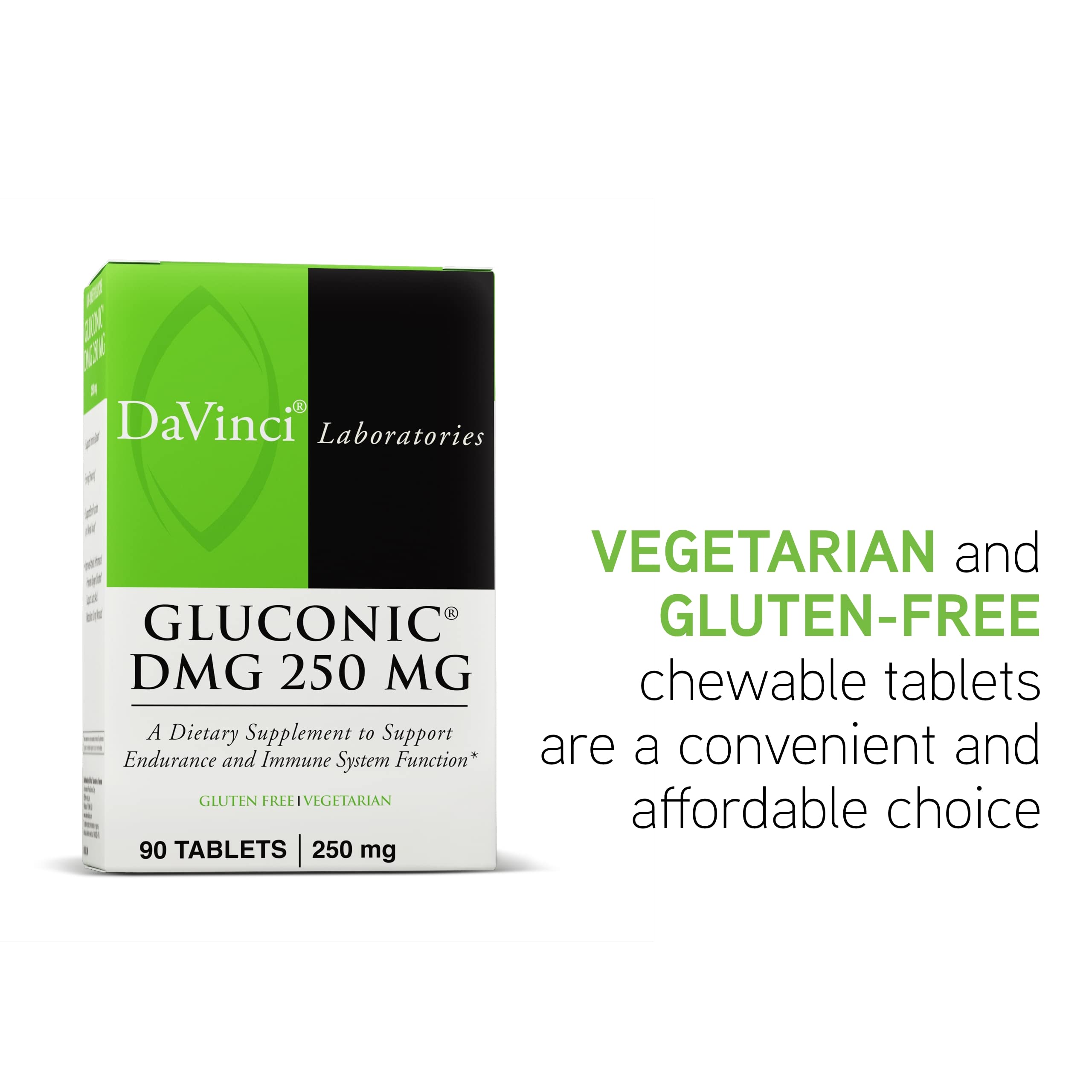 DAVINCI Gluconic DMG 250mg tablets in hand for ready-to-use support.