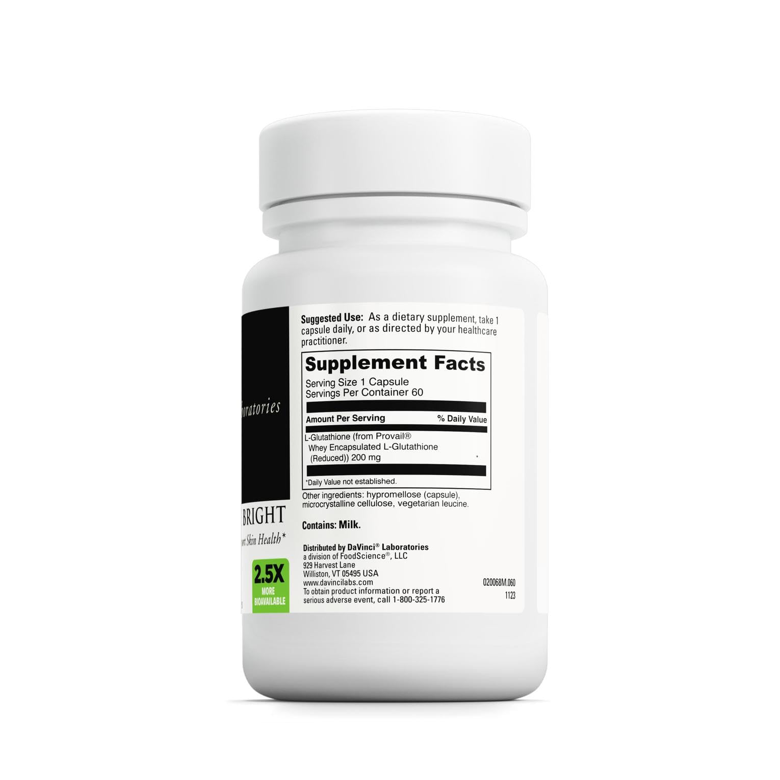 Close-up of the Glutathione Bright bottle side for easy daily use