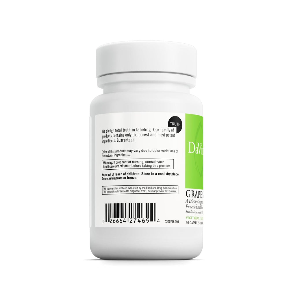 DAVINCI Grape Seed label closeup emphasizes gluten-free formula