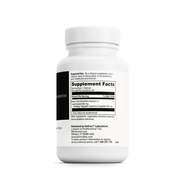 DaVinci Green Tea-70 bottle side view emphasizing packaging and potential immune support.