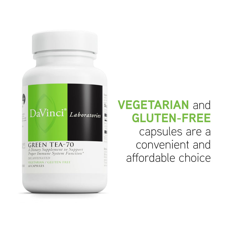 DaVinci Green Tea-70 packaging box with nutrition panel indicating polyphenol-rich extract.