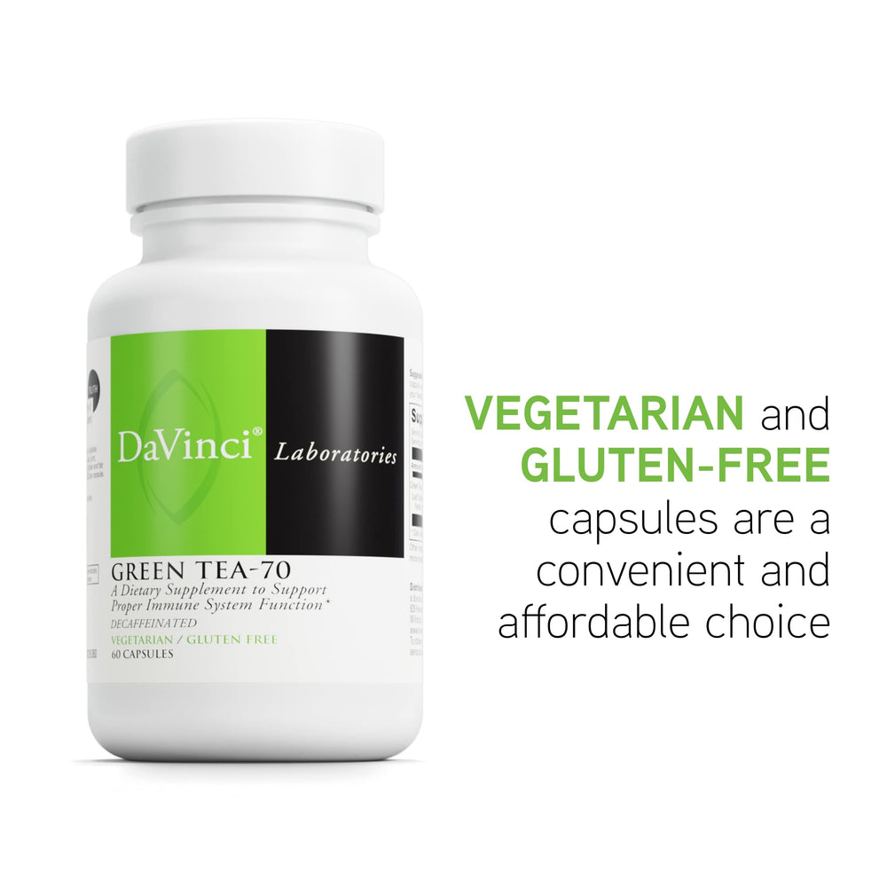DaVinci Green Tea-70 packaging box with nutrition panel indicating polyphenol-rich extract.