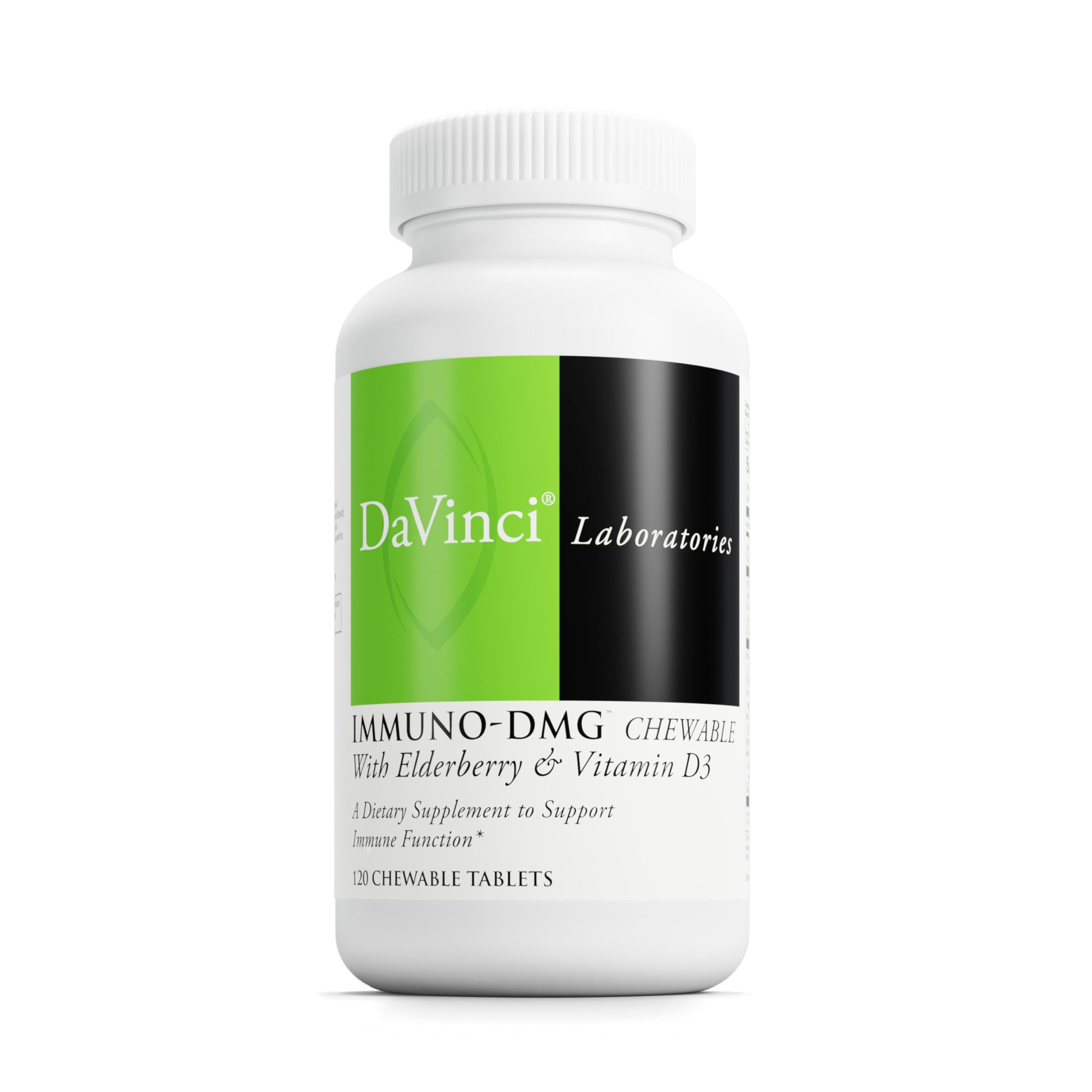 DAVINCI Immuni-DMG chewable bottle front for daily immune support.