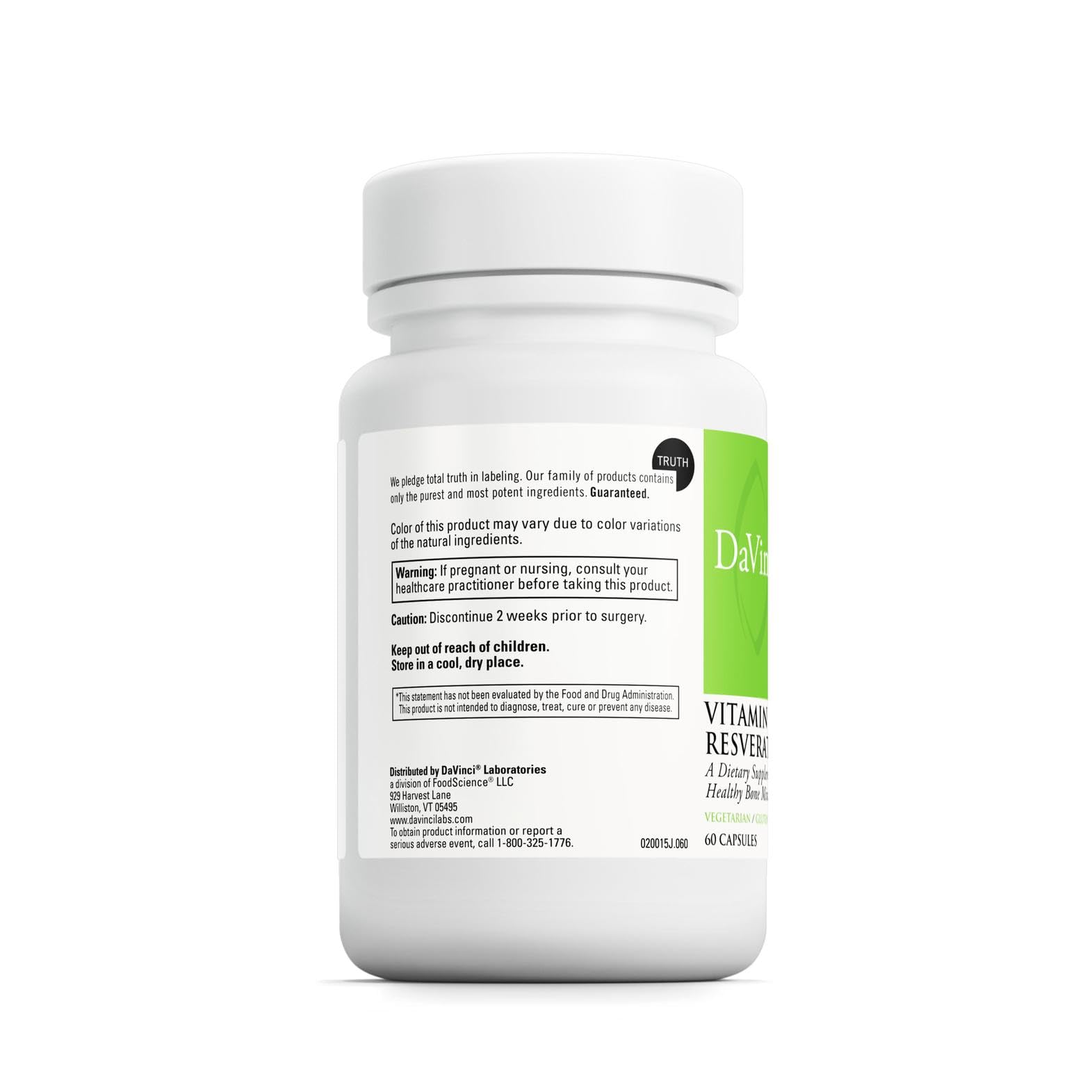 DAVINCI label close-up shows vegetarian gluten-free soy-free MK-7.