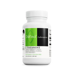 DaVinci L-Theanine bottle showing vegetarian capsules for calm focus.