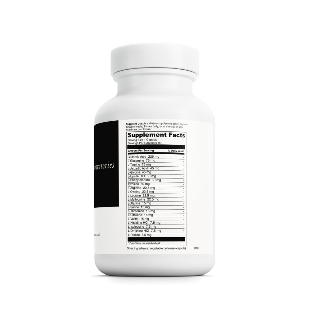 Amino 21 capsules close-up highlights free-form amino acids for rapid absorption.