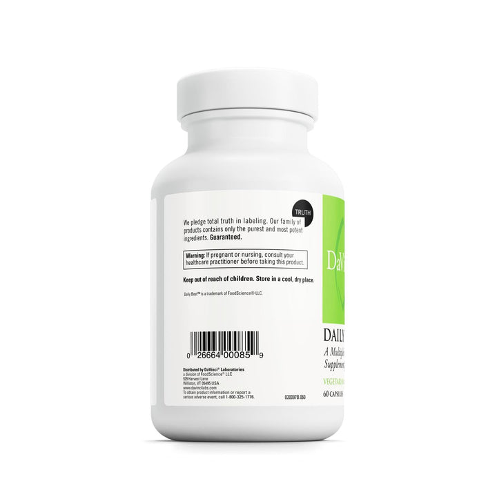 DAVINCI Labs Daily Best Ultra capsules closeup showcasing plant-based nutrition.