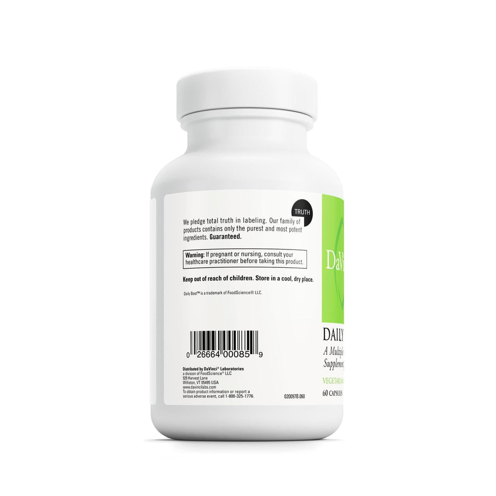 DAVINCI Labs Daily Best Ultra capsules closeup showcasing plant-based nutrition.