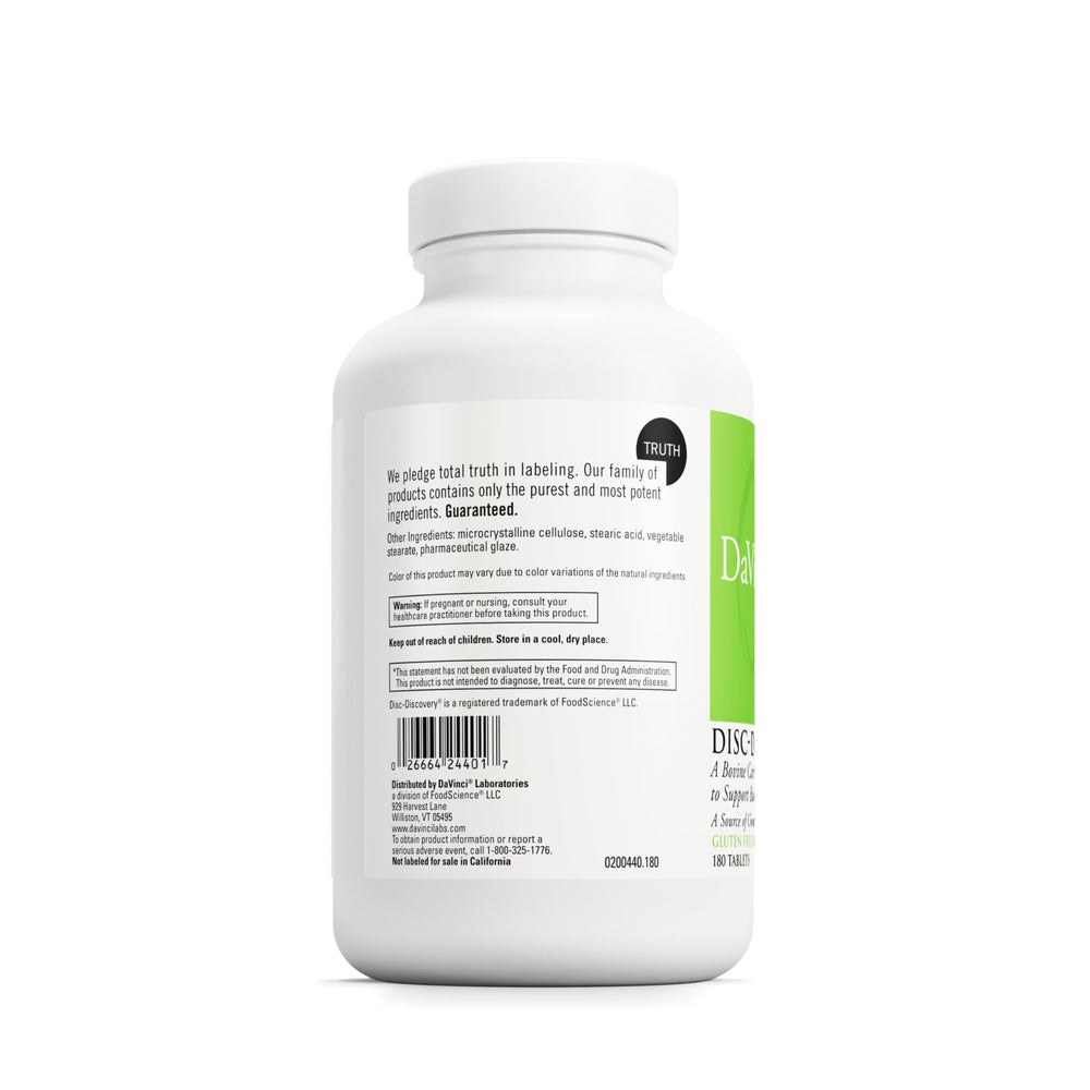 DAVINCI Disc Discovery: ingredientes en primer plano que respaldan la columna