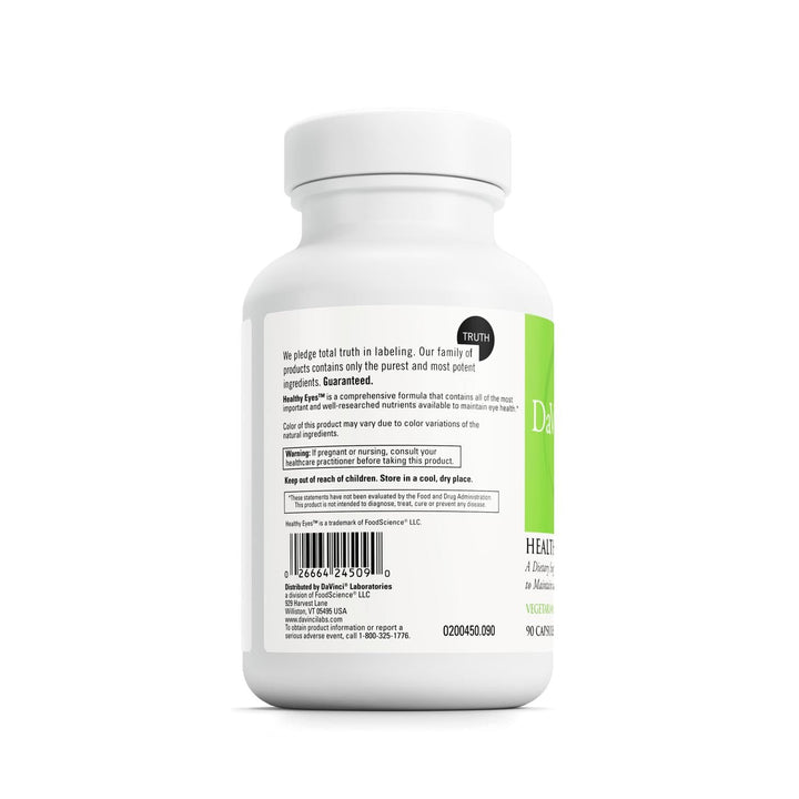 DAVINCI Labs Healthy Eyes capsules ready for daily nutrition.