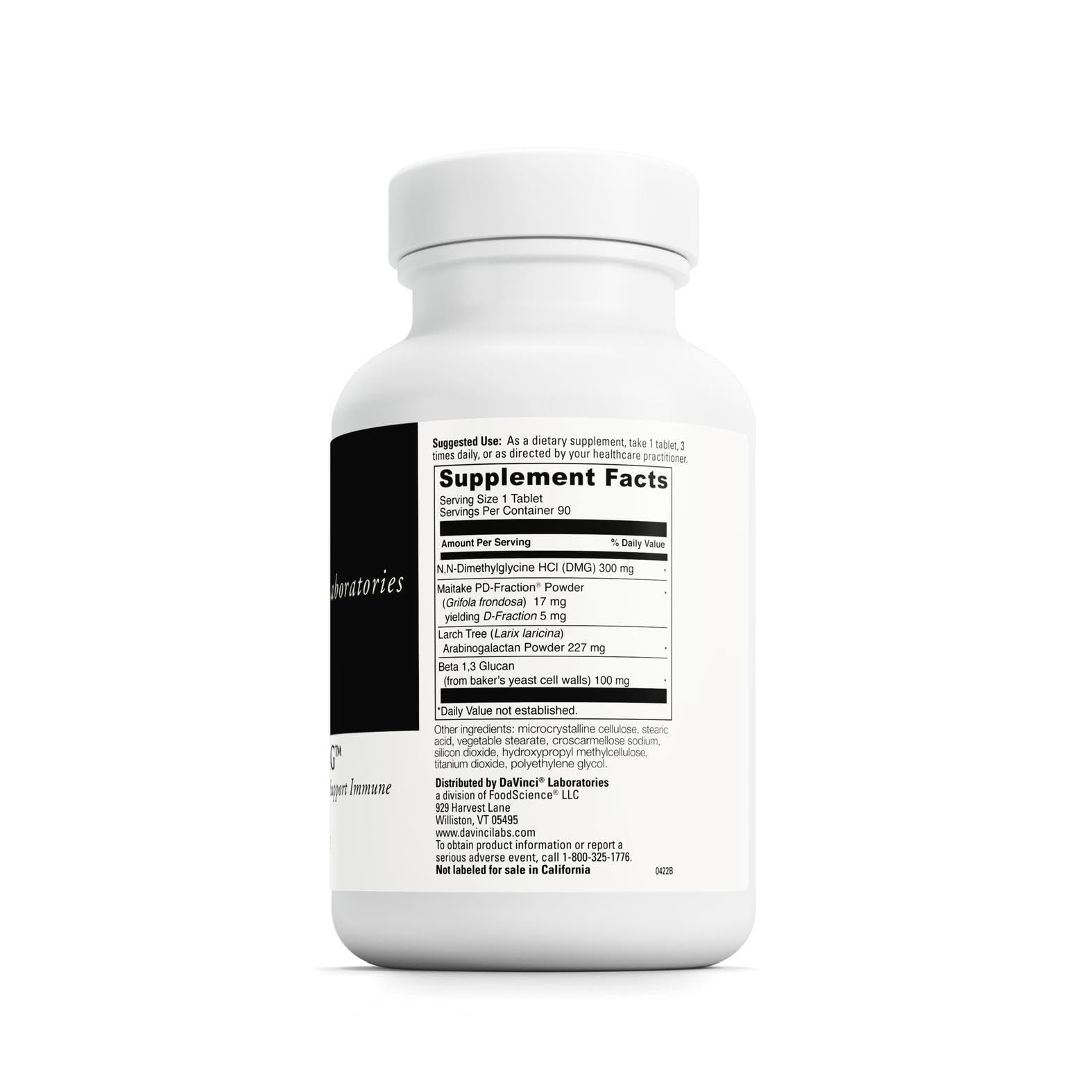 Immuno-DMG tablets close-up showing enteric-coated vegetarian formulation.