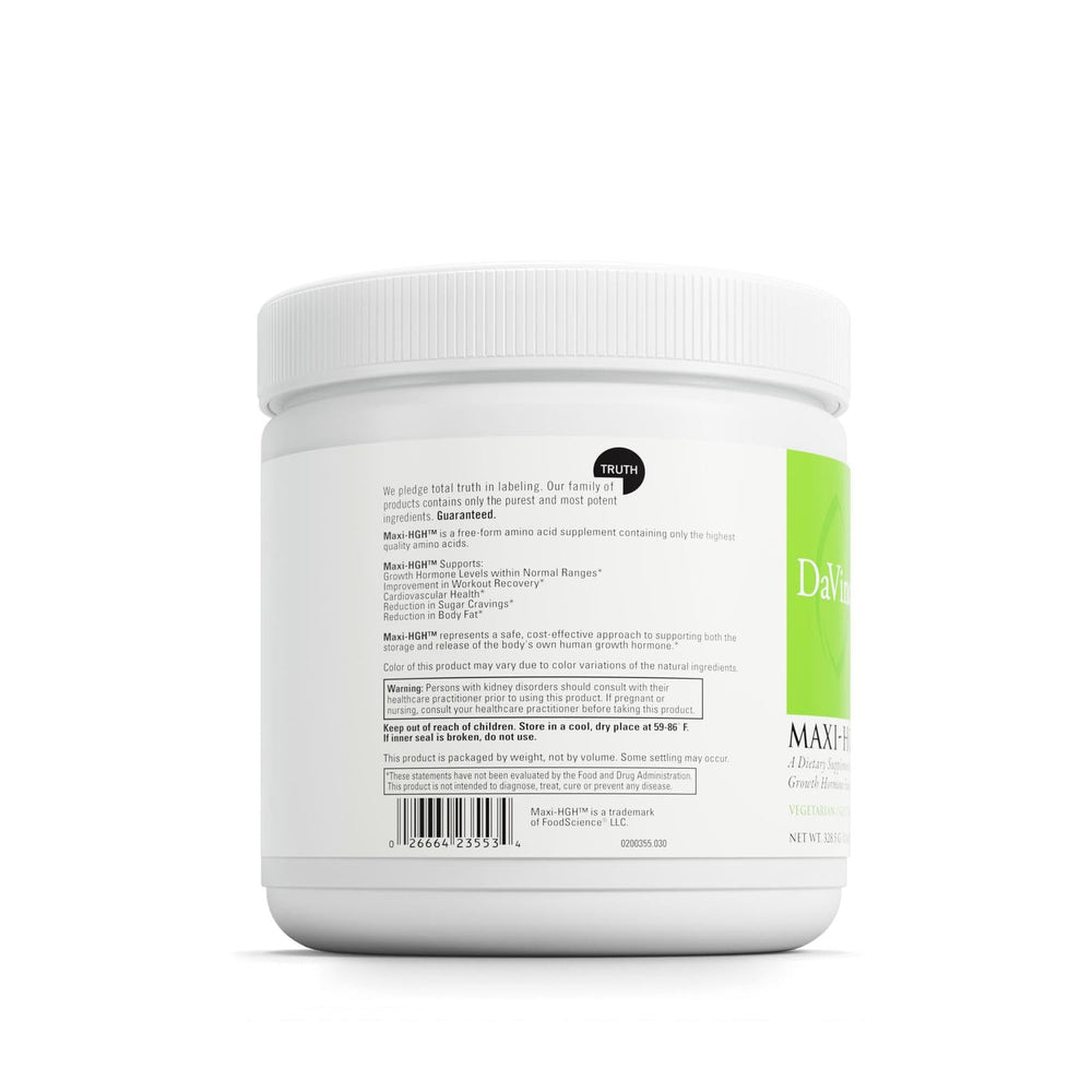 DAVINCI Maxi-HGH powder container with clear label