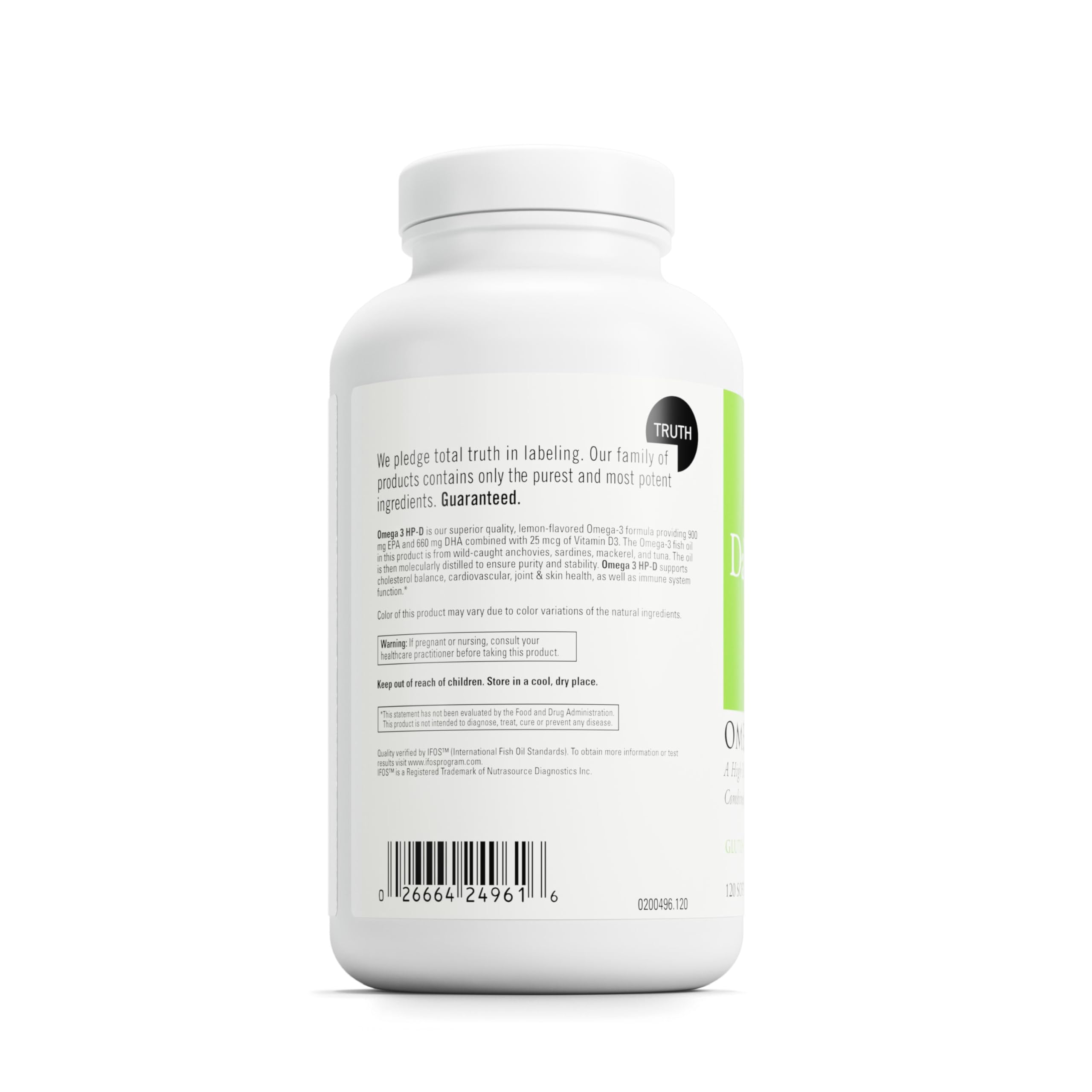 Lemon flavored DAVINCI Labs Omega-3 HP-D bottle for gluten-free omega-3 with vitamin D3.