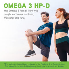 Vitamin D3 icon on DAVINCI Labs Omega-3 HP-D packaging highlighting added support.