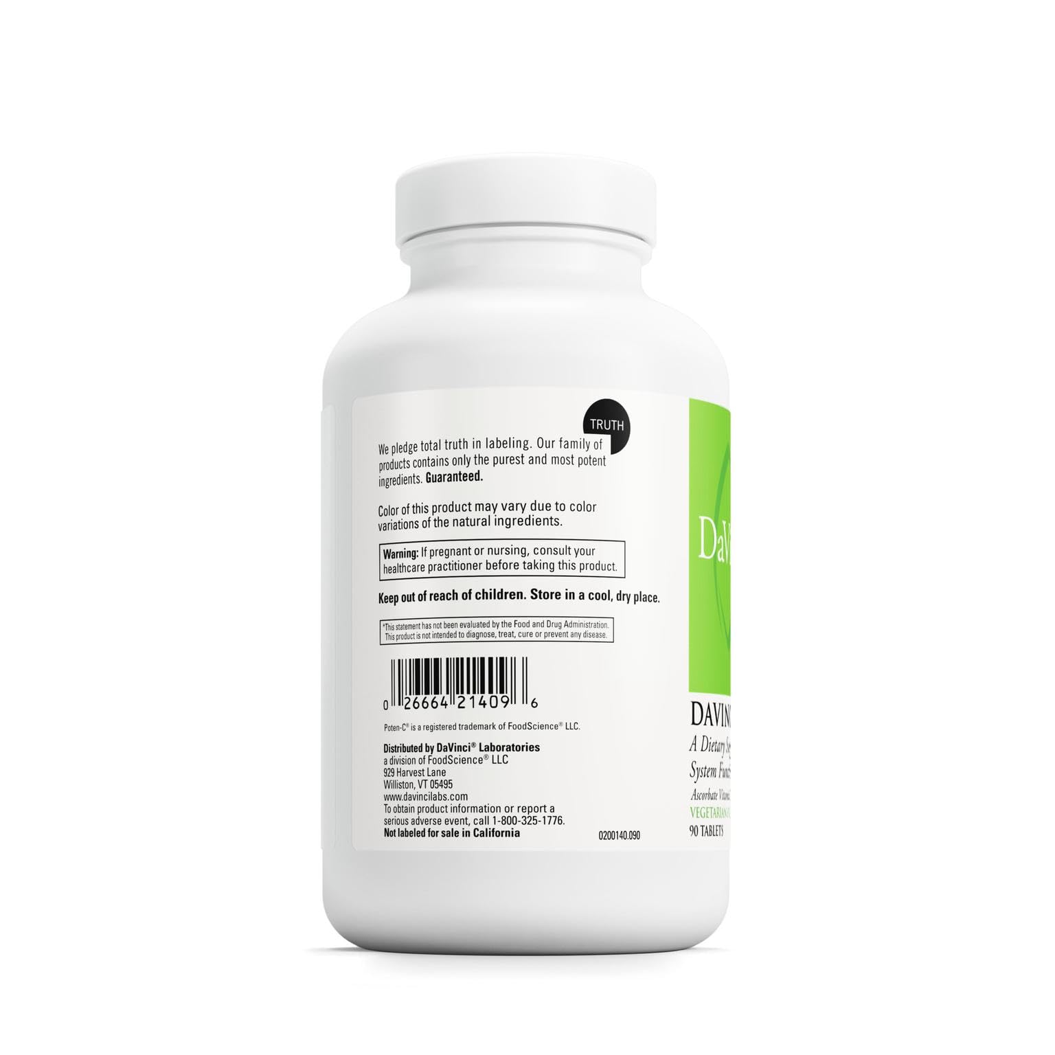 Poten-C label emphasizing purity of ingredients and guaranteed potency.