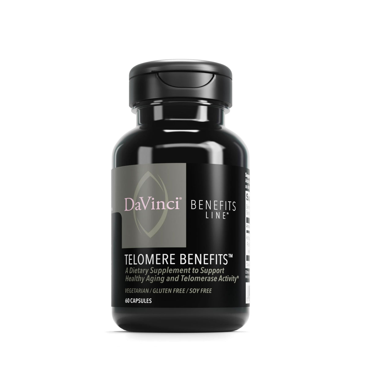 DAVINCI Labs Telomere Benefits bottle for healthy aging support.