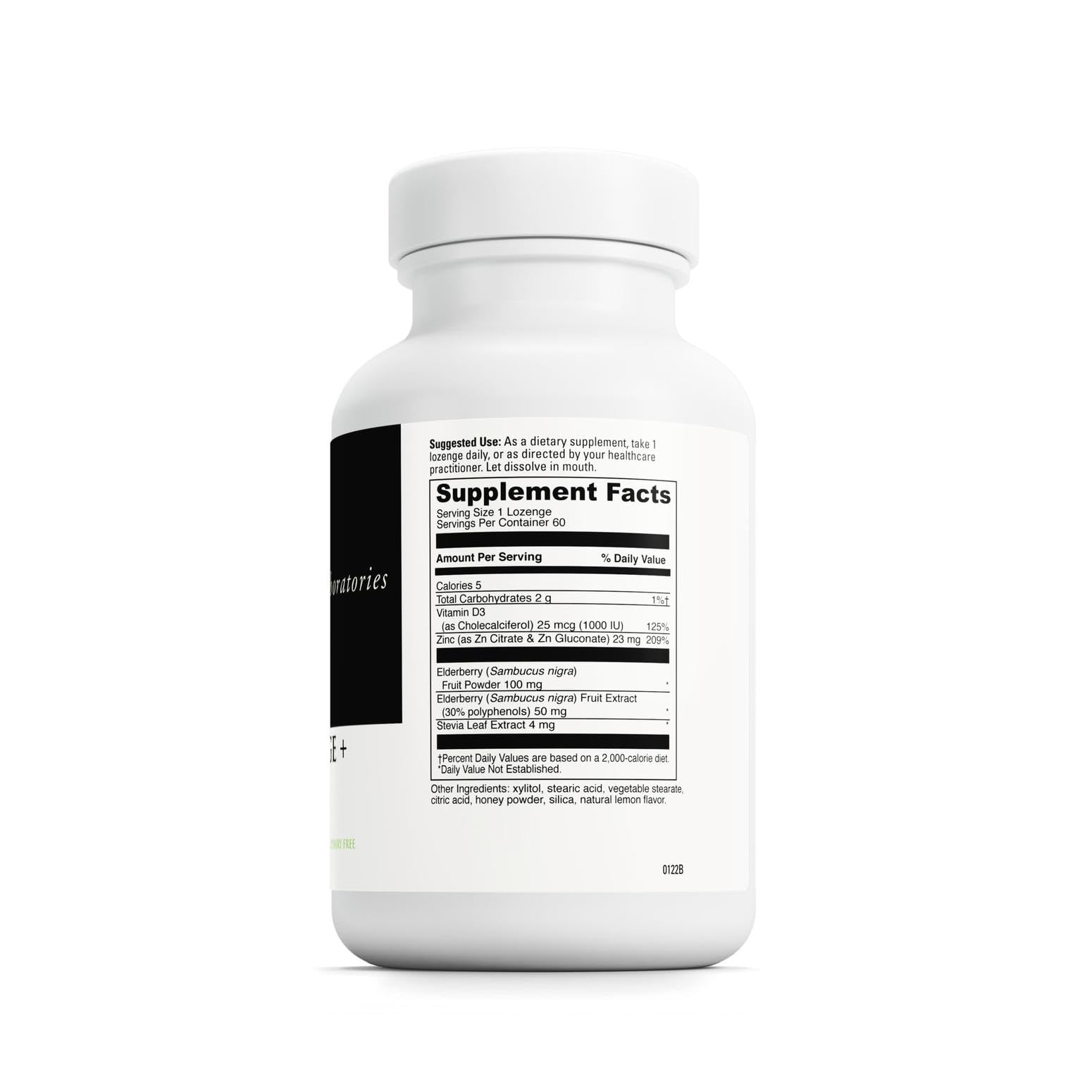 DAVINCI Labs Zinc Lozenges Elderberry Lemon bottle view for daily on-the-go use.