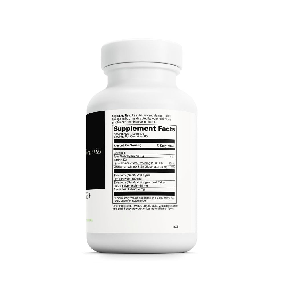 DAVINCI Labs Zinc Lozenges Elderberry Lemon bottle view for daily on-the-go use.
