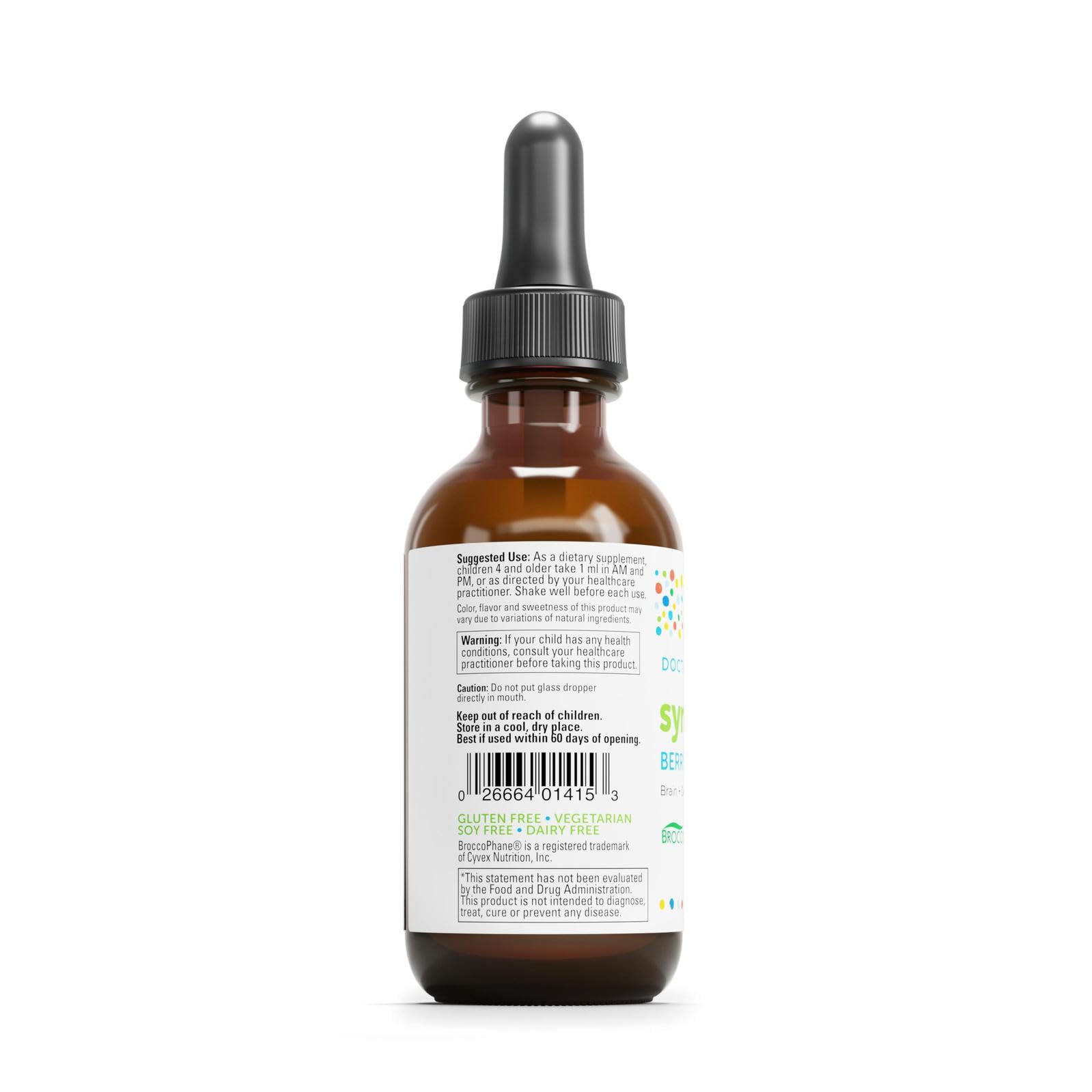 Closeup of label highlights sulforaphane content for immune and brain support