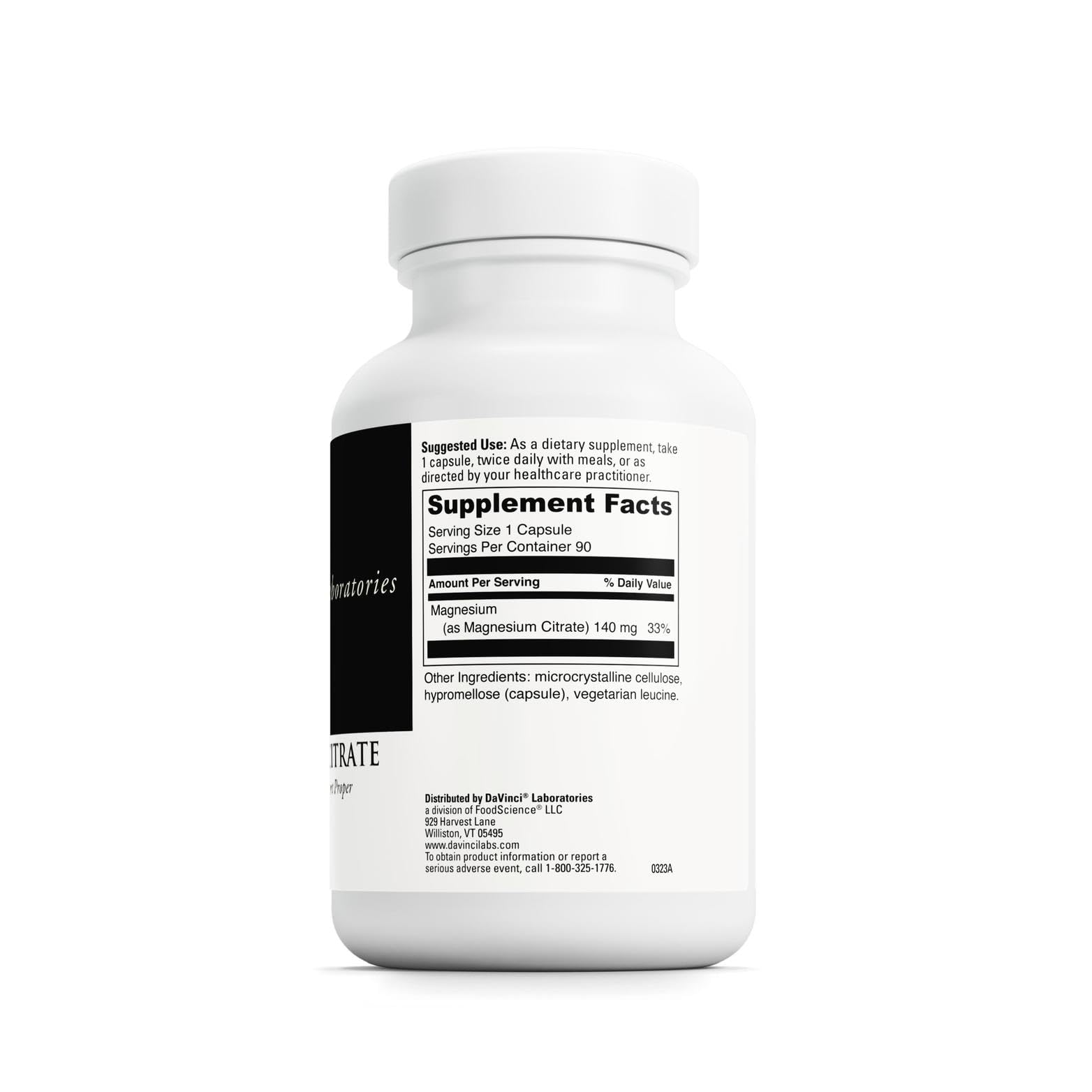 Close-up of DaVinci Magnesium Citrate capsules highlighting veggie capsules
