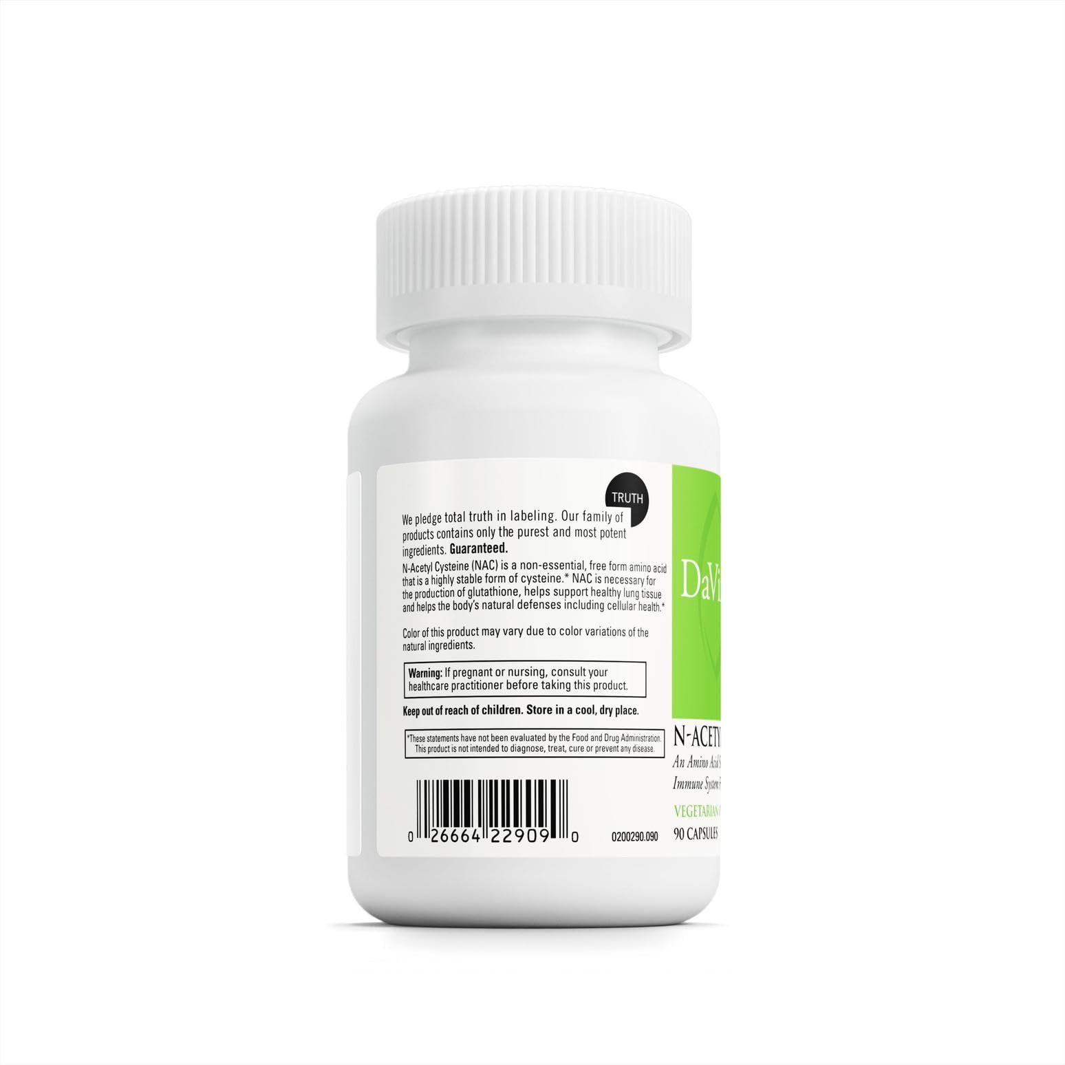 DAVINCI NAC 500 mg capsule bottle shows antioxidant support