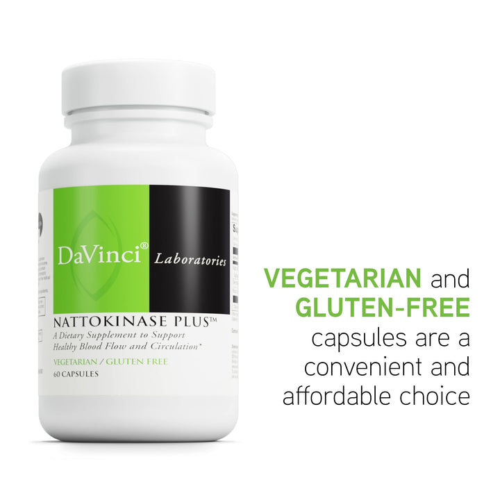 DAVINCI Nattokinase Plus gluten-free icon indicating allergen-friendly formulation