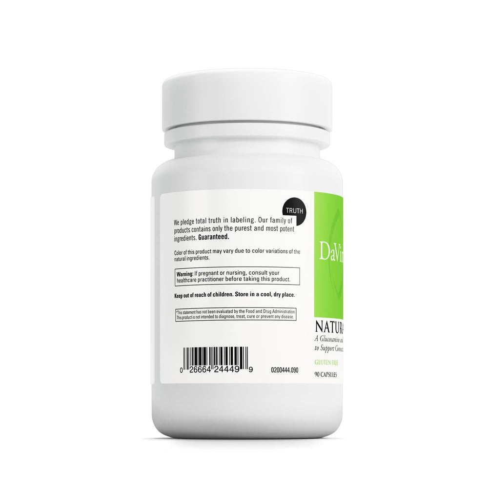 DAVINCI Natural Flex capsules close-up showing easy-to-swallow supplement