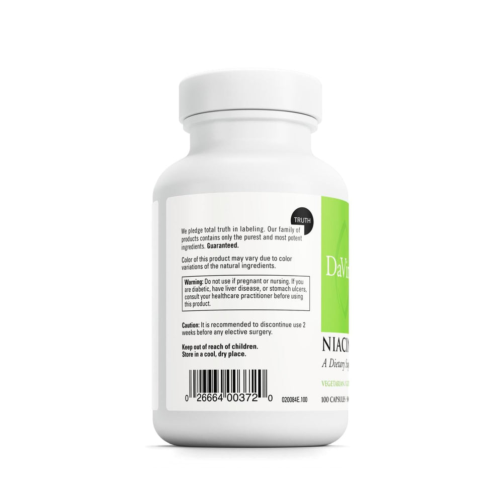 DAVINCI Niacinamide bottle on kitchen counter for daily wellness routine.