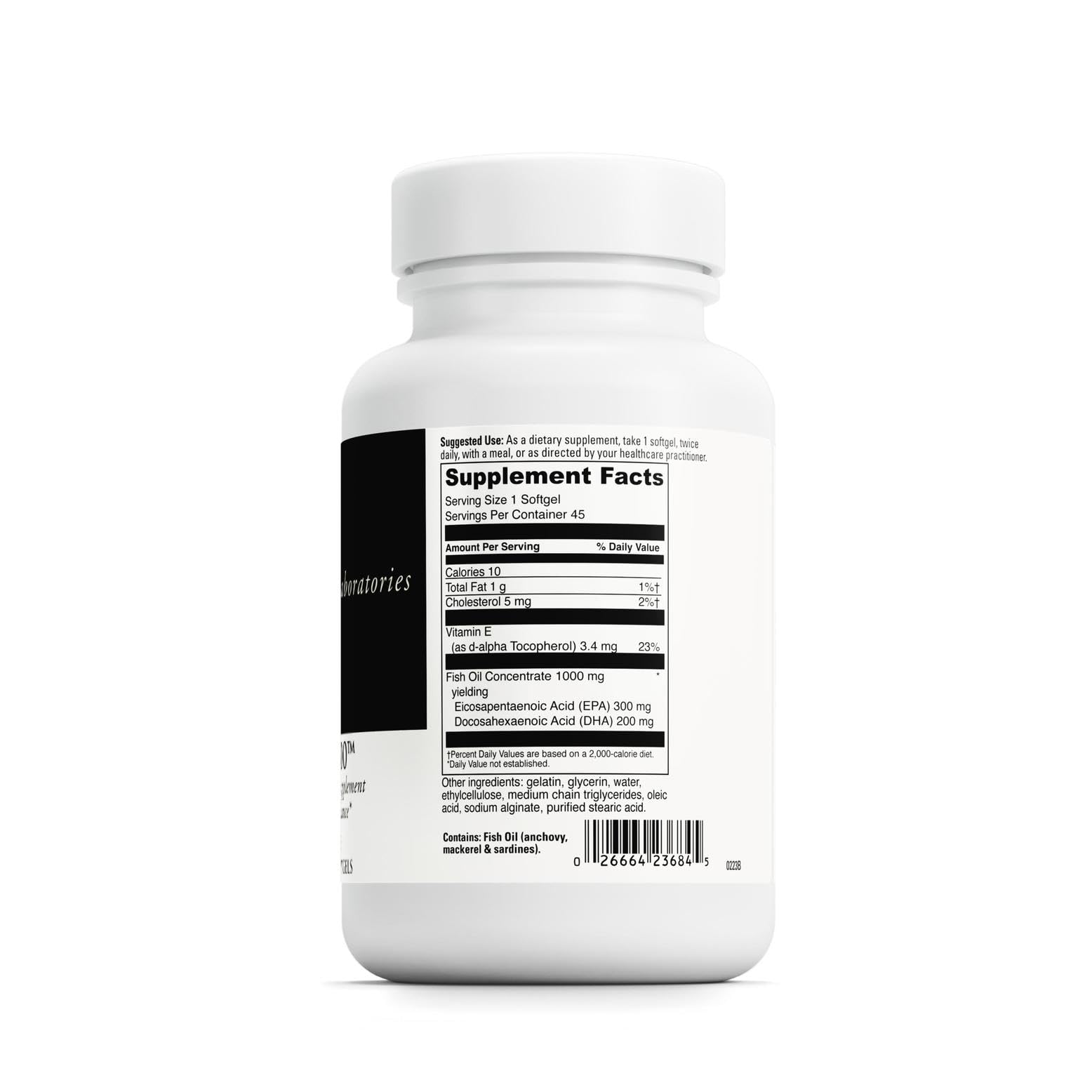 Label close-up of DAVINCI Omega-3 1000 highlighting purity and ingredients.