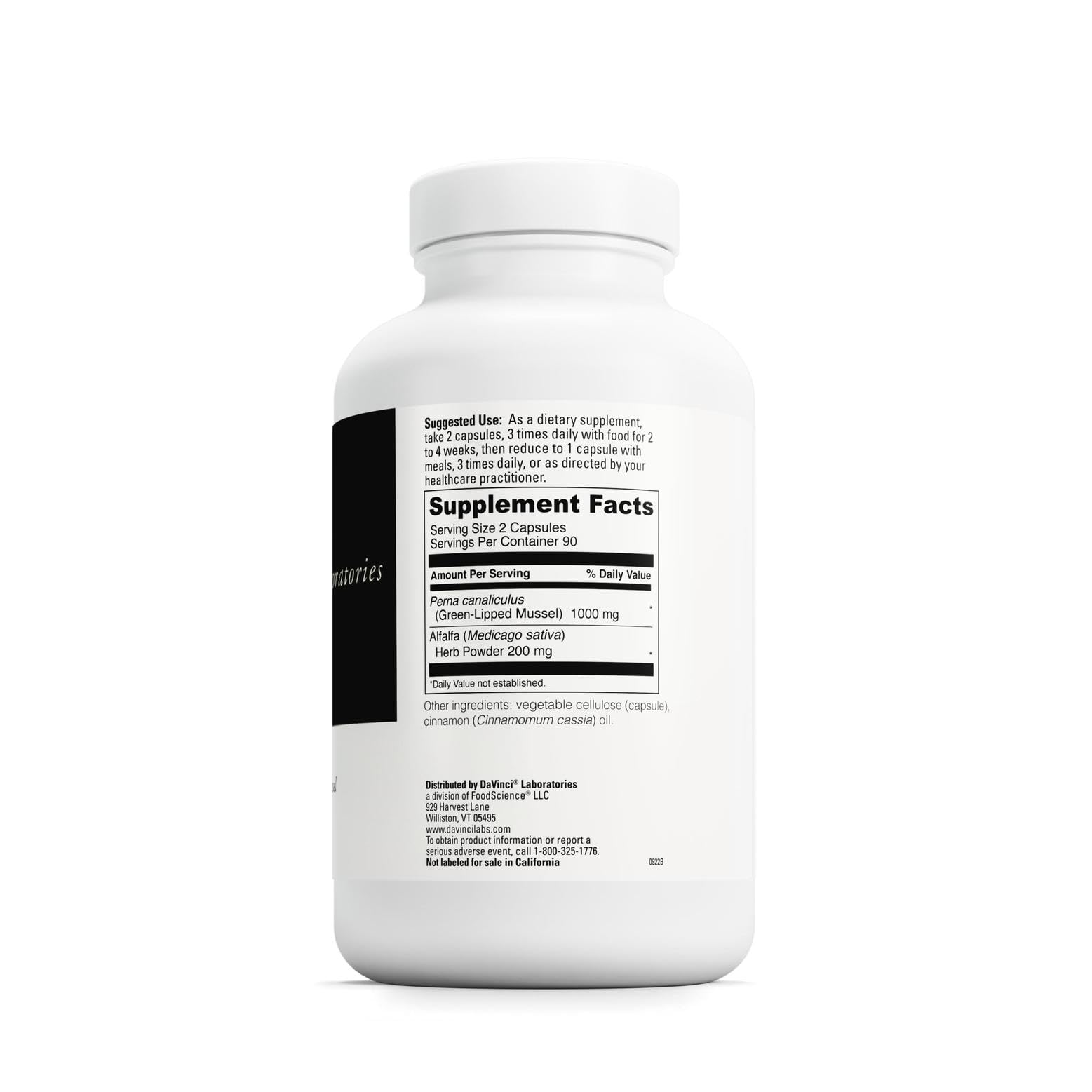 DAVINCI Perna bottle back – dosage guidance for daily use.