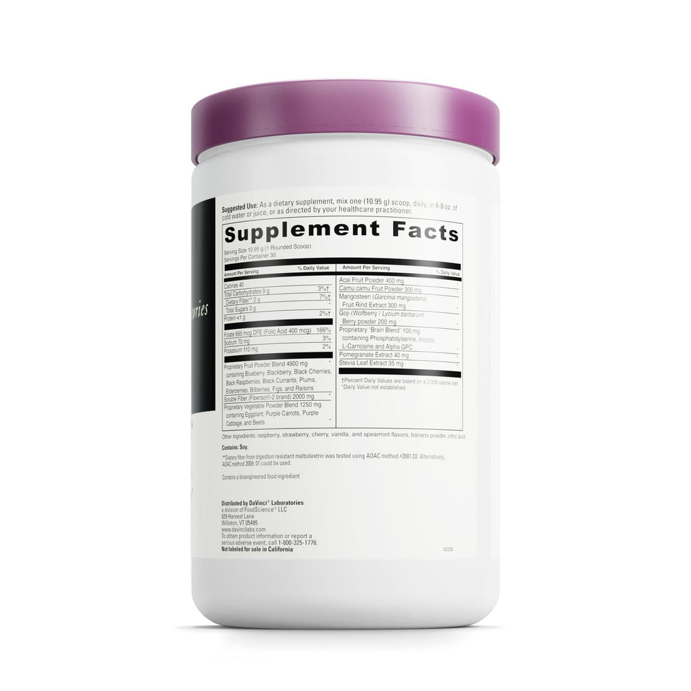 DAVINCI Spectra Purples label closeup shows antioxidants and clean ingredients