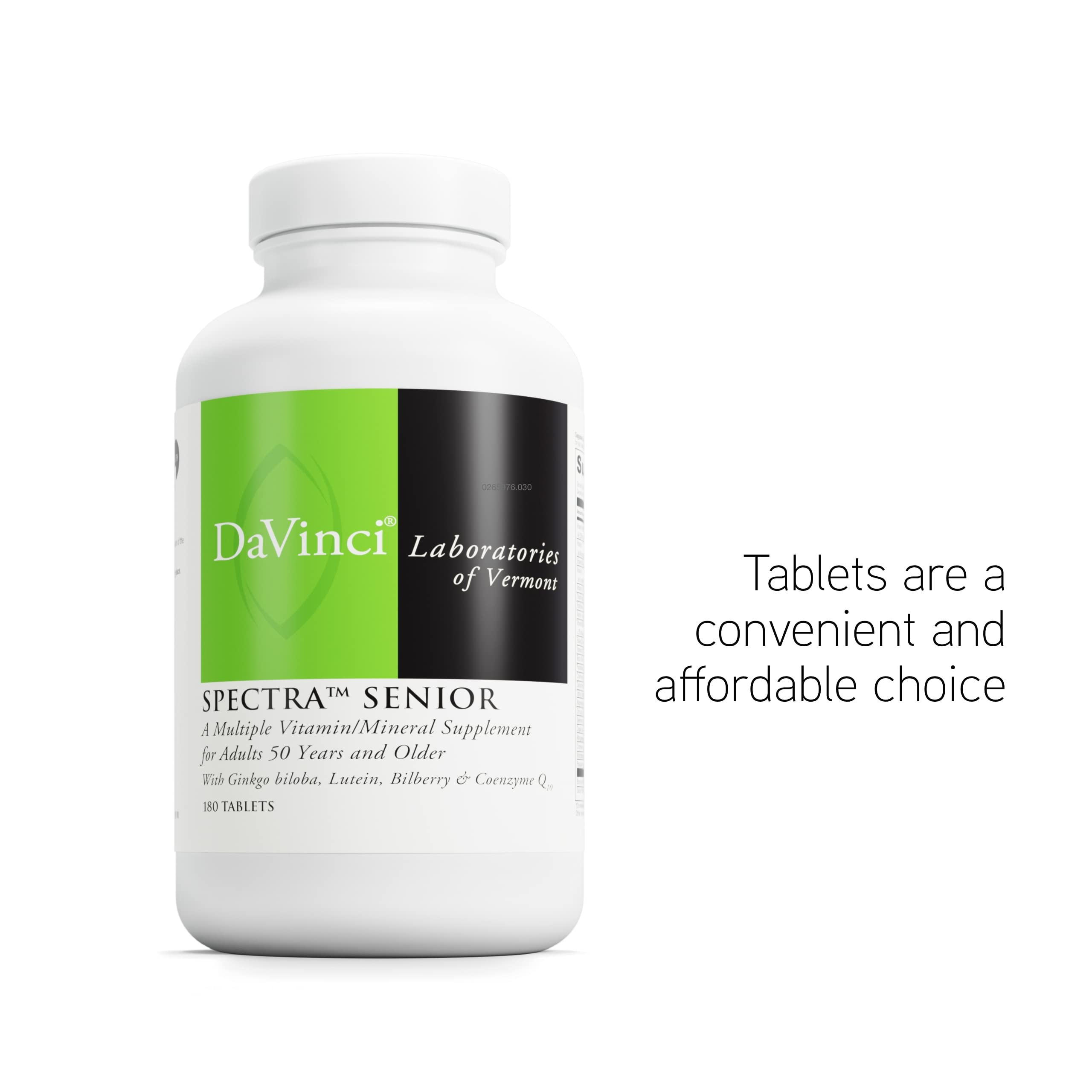 Davinci Spectra Senior tablets closeup indicating easy-to-swallow capsules.